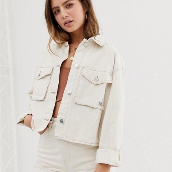 Bershka Jackets & Blazers - Bershka Front Utility Denim Cropped Oversized Jacket Small
